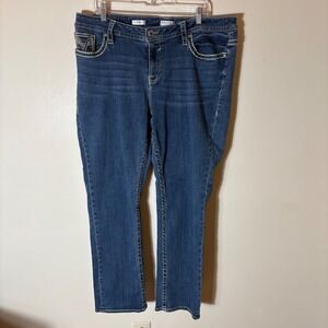 Vigoss Size 20 Straight Leg Blue Denim Jeans Embellished Pockets
